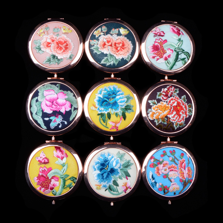 闸北化妆随身镜精品出国送礼刺绣中国风古风摄影 手绣镜子