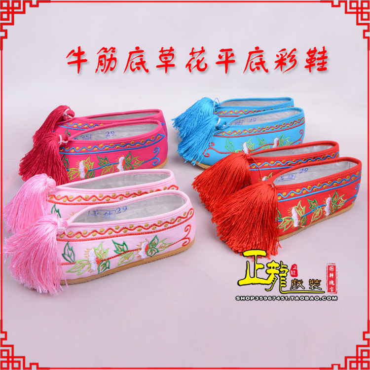 闸北京剧越剧戏曲花旦彩鞋 牛筋底草花平底彩鞋